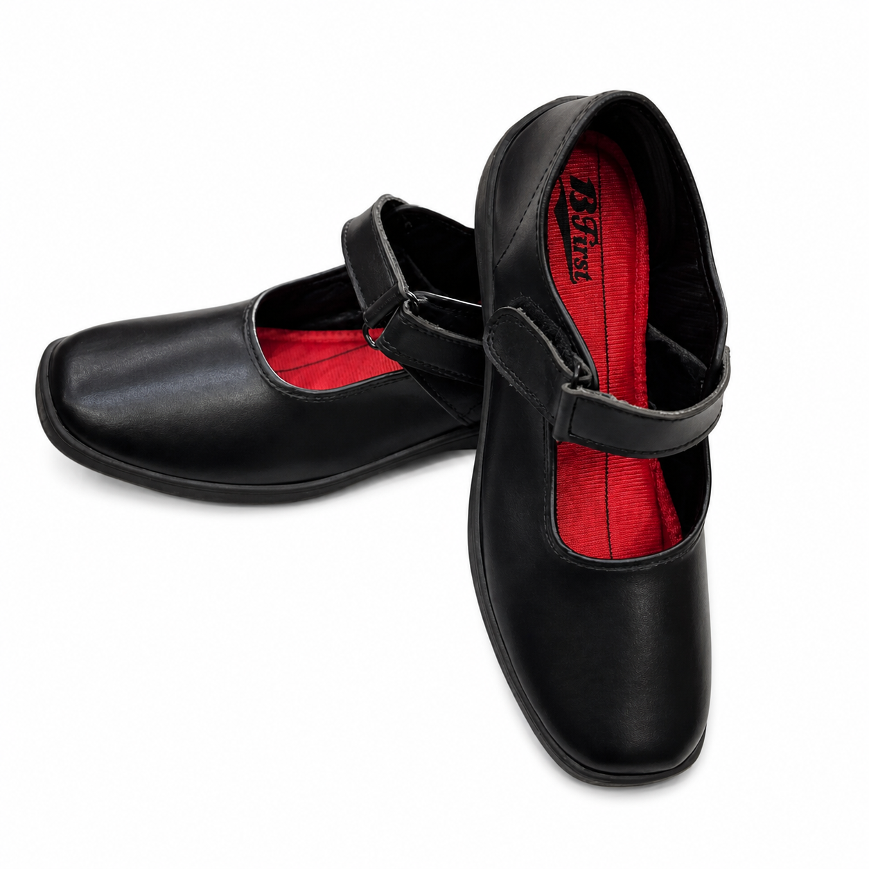 girls-black-leather-school-shoes-strap-1.png Girls' Black Leather School Shoes with Strap - Image 1